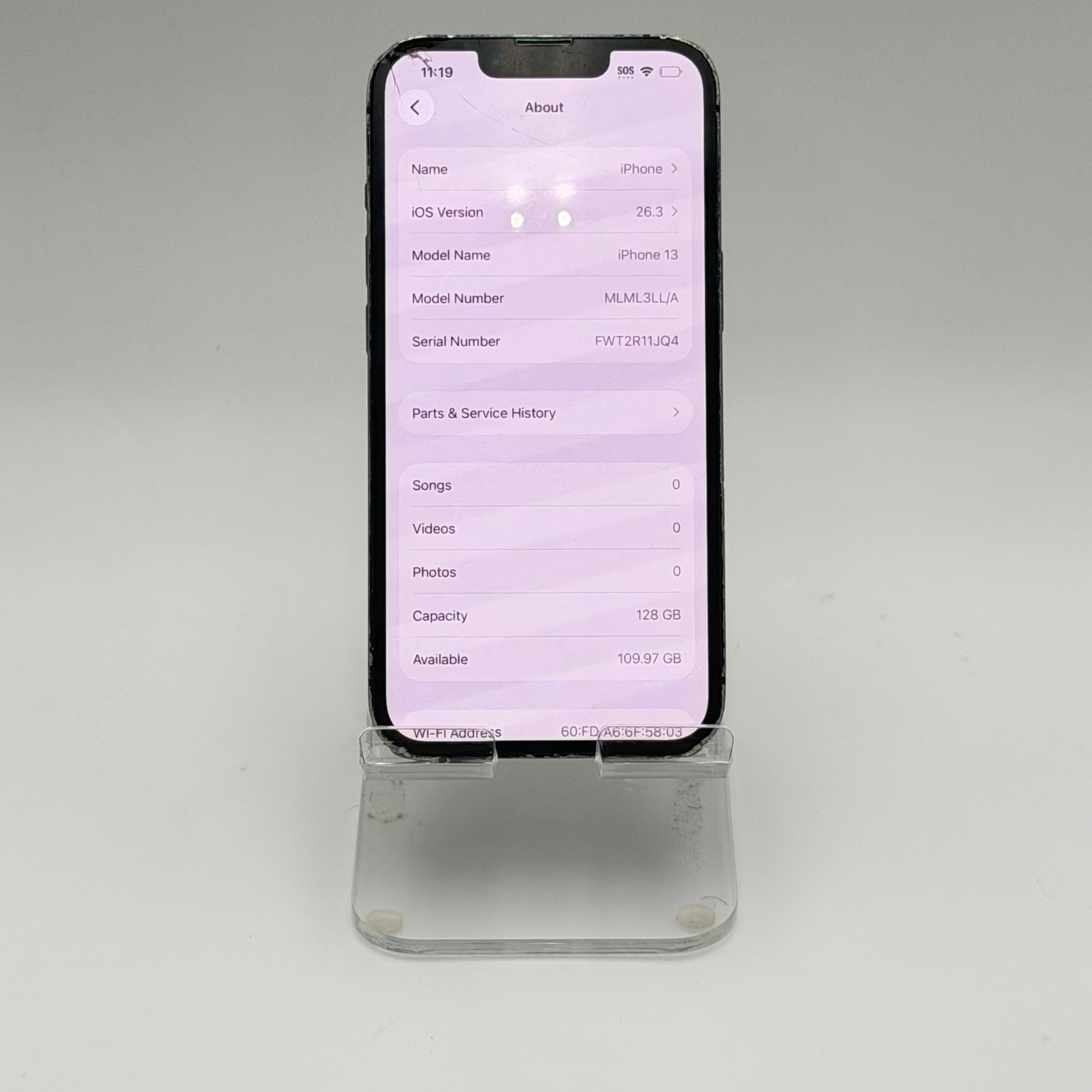 Broken Unlocked Apple iPhone 13 64GB Black - Cracked Back- 76%battery health