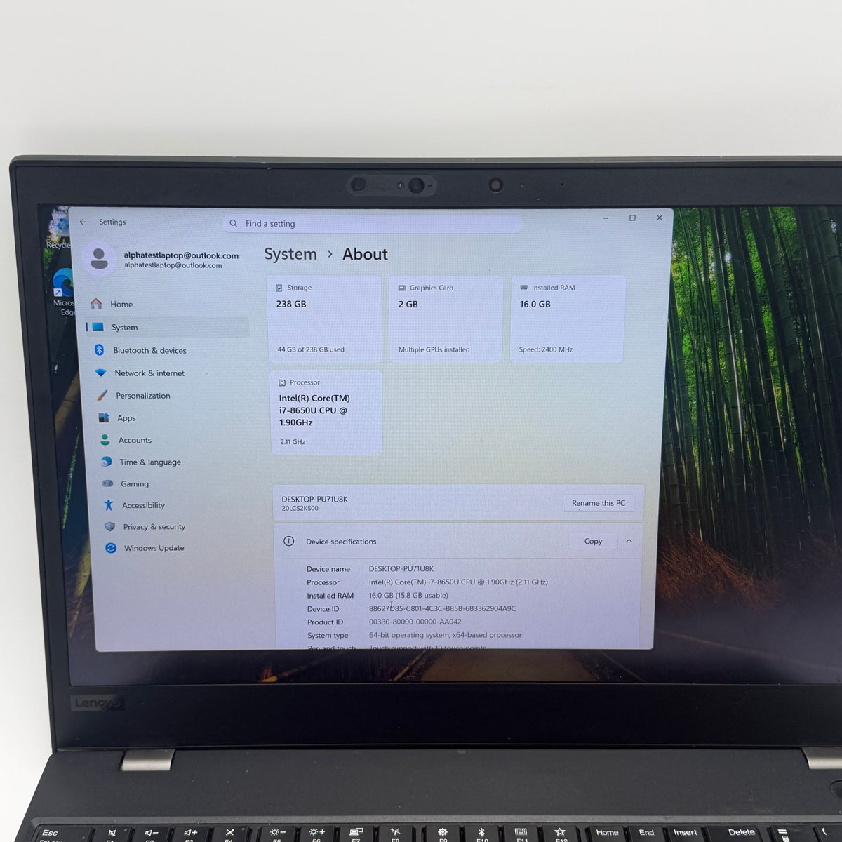 Lenovo ThinkPad P52s Core i7 16GB RAM 256GB SSD Black Laptop