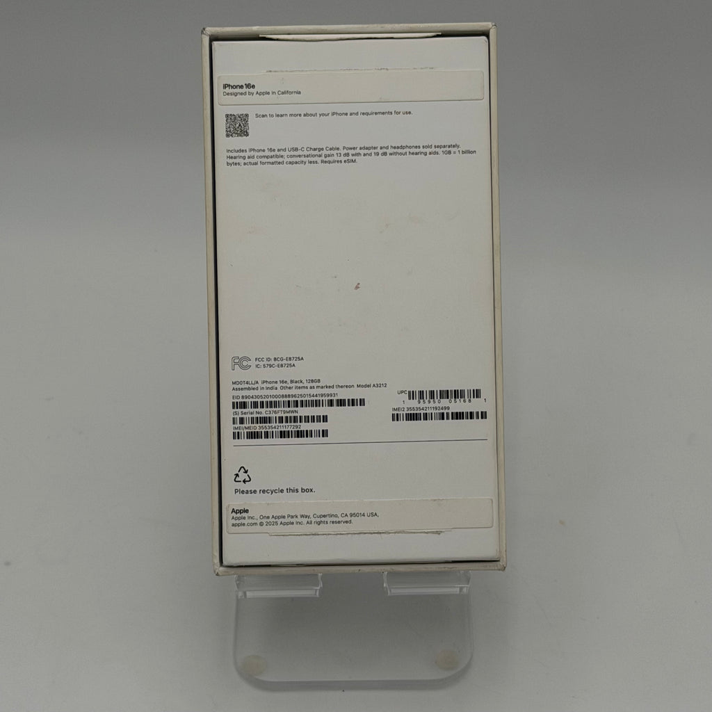 Unlocked Apple iPhone 16e 128GB Black 100% BH