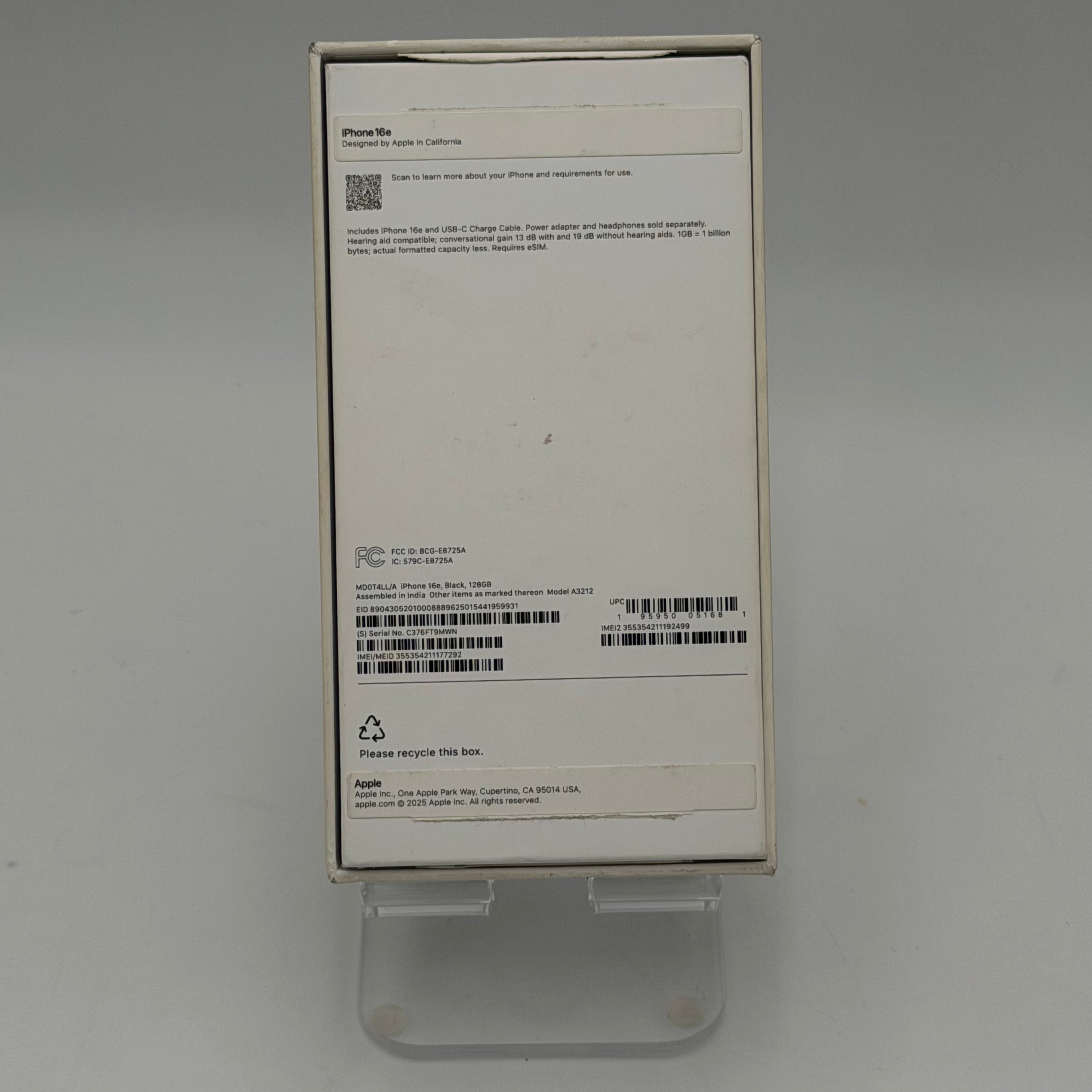 Unlocked Apple iPhone 16e 128GB Black 100% BH