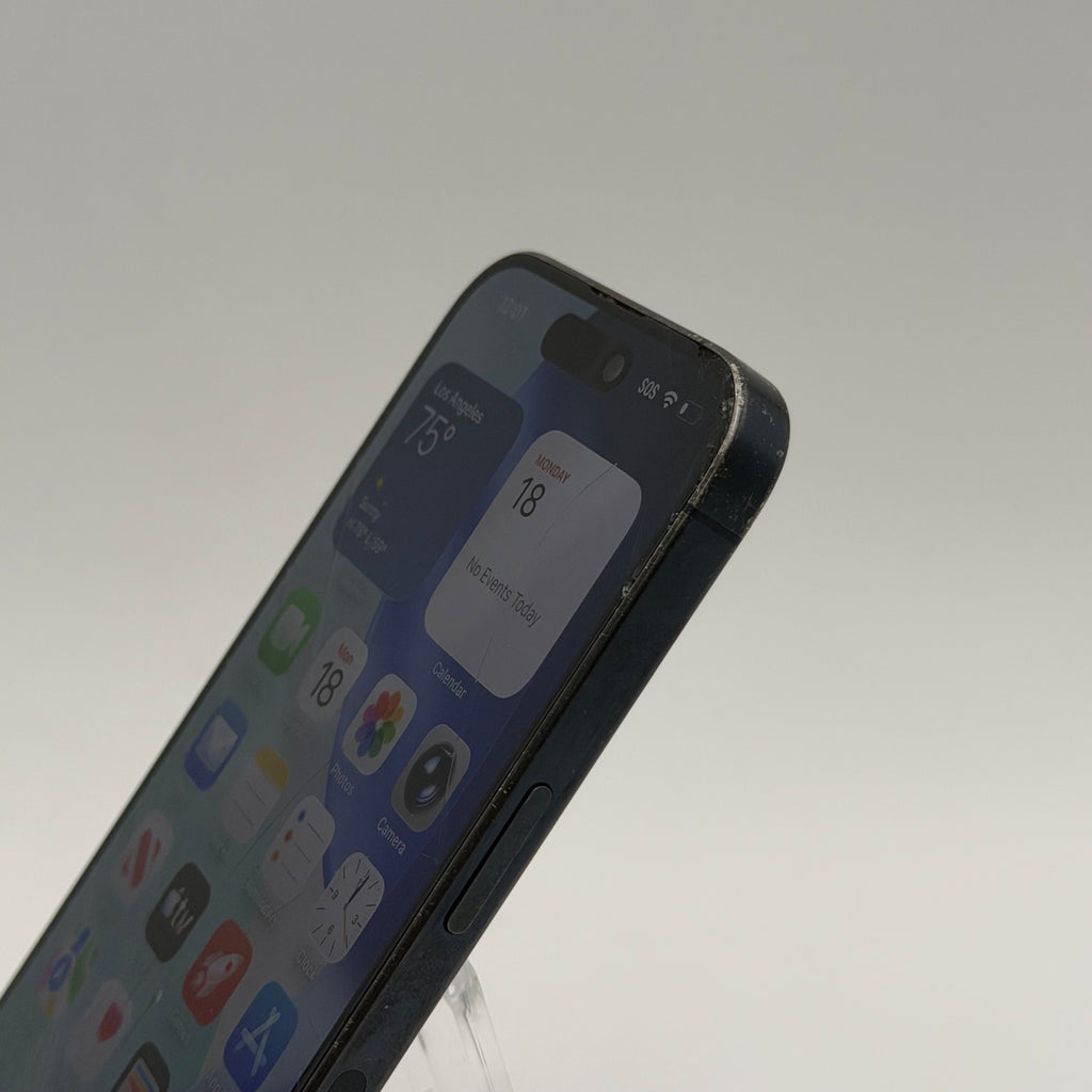 Broken Unlocked Apple iPhone 15 Pro - 128 GB - Back cracked- Crack screen - 82% BH