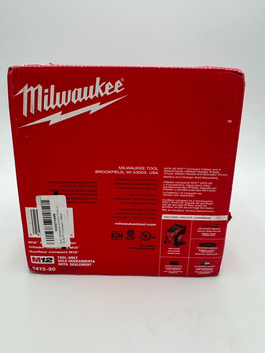 Milwaukee Tire Inflator 2475-20 Compact Cordless 120 PSI M12 Series (Tool Only)