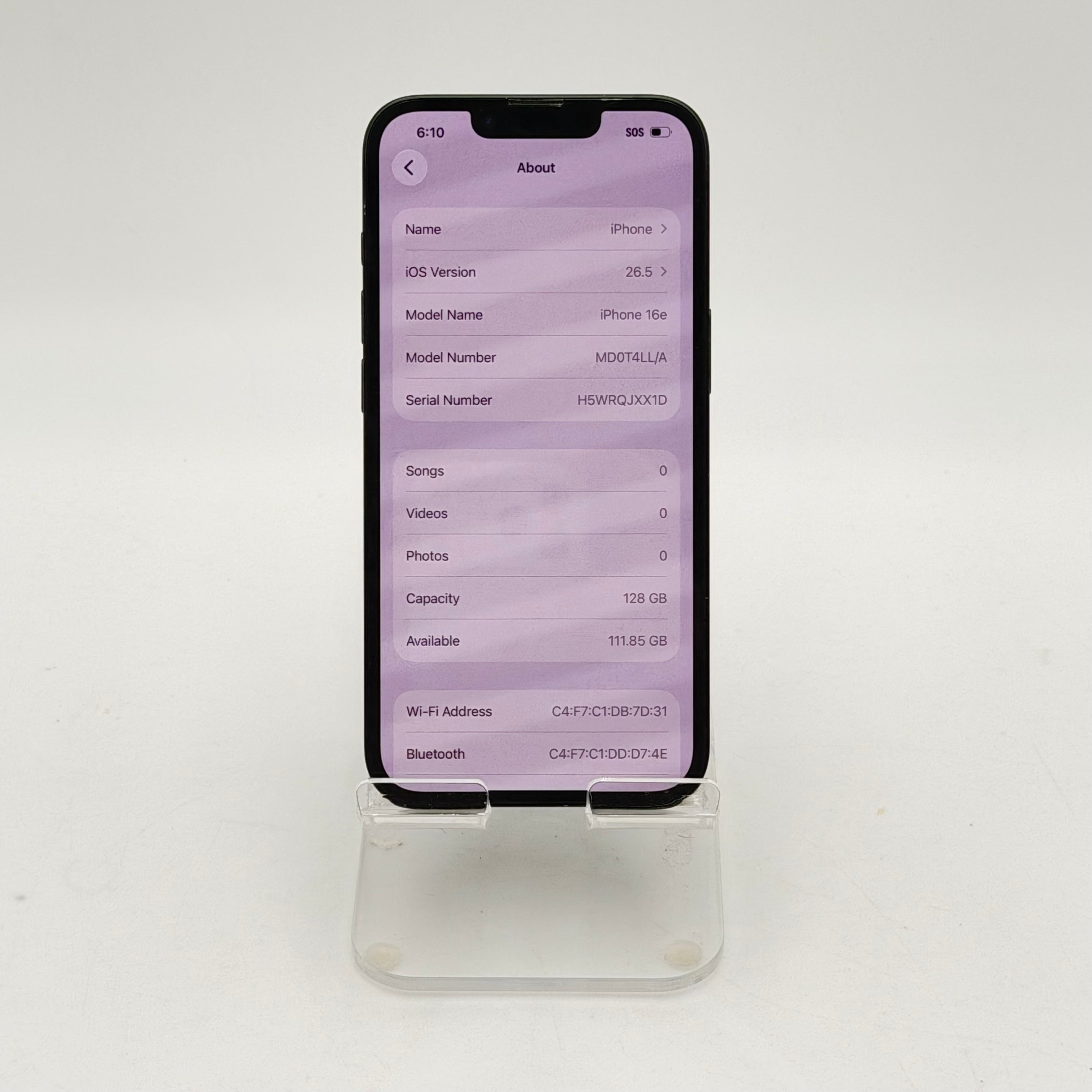 Unlocked Apple iPhone 16e 128GB Black 100% BH
