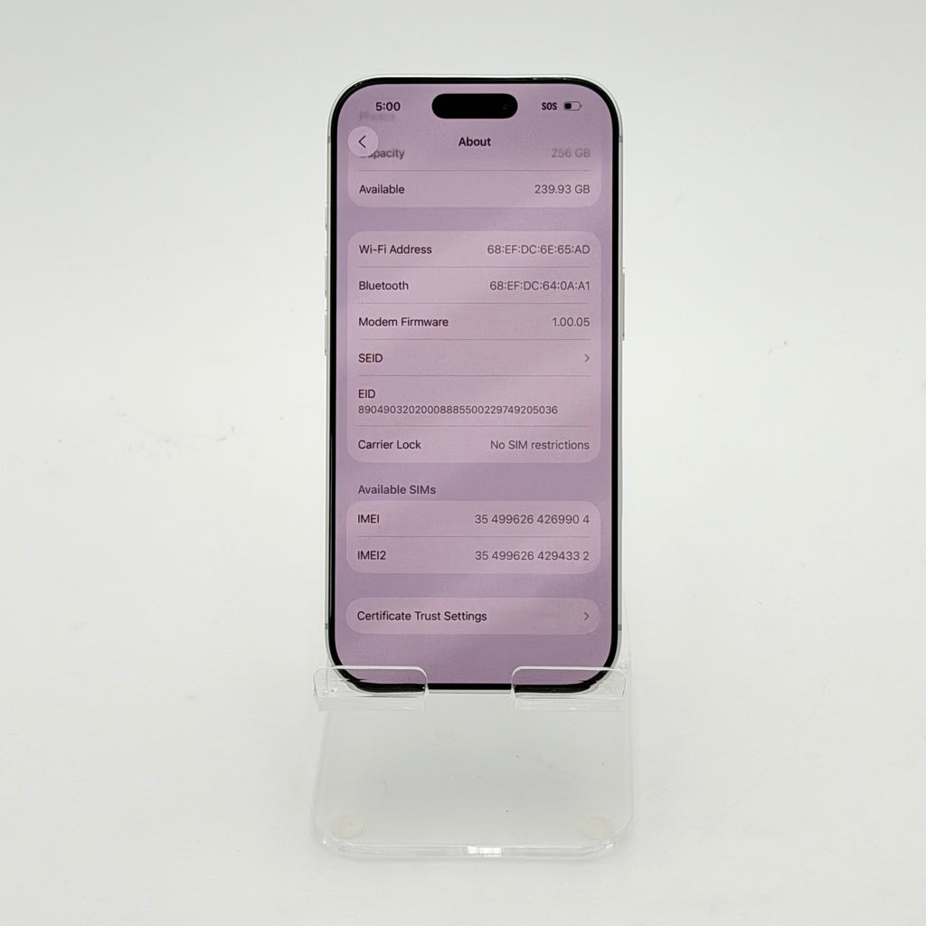 Unlocked Apple iPhone 17 Pro 256GB Silver Battery Health 95%