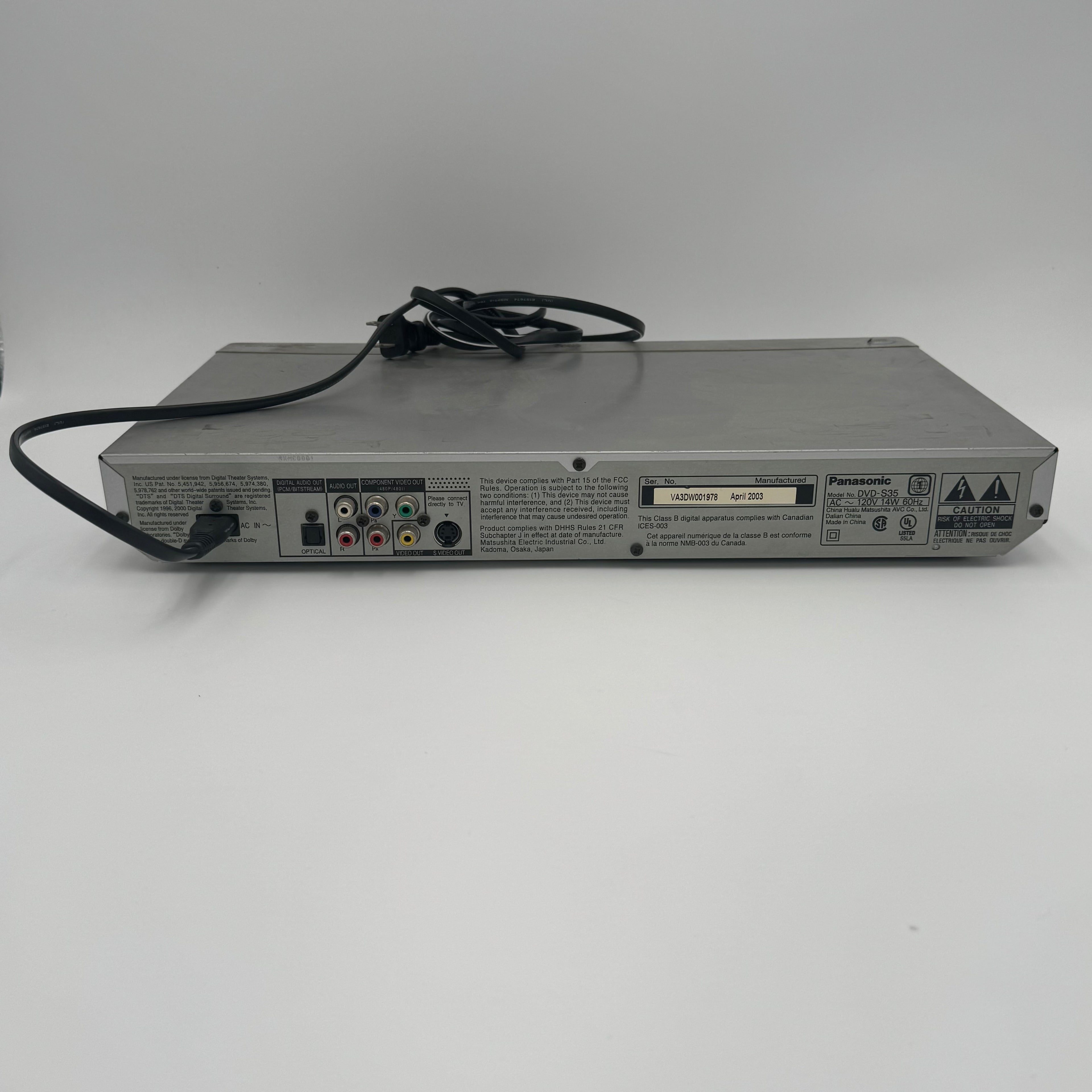 Panasonic DVD-S35 DVD Player, Silver, For Parts
