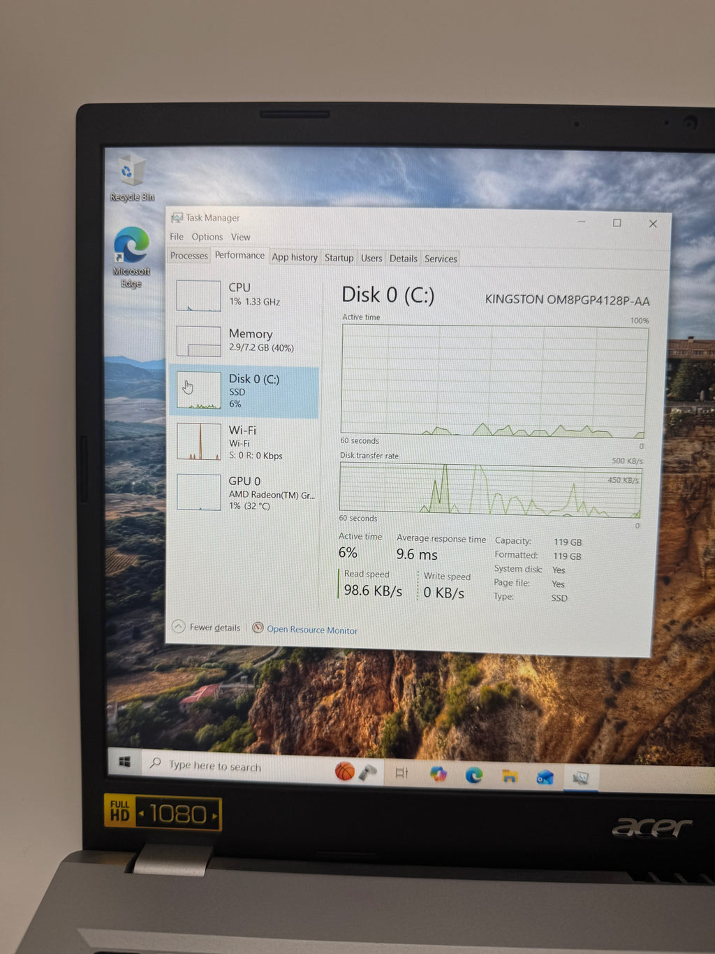 Acer Aspire 3 15 N23C3 Laptop AMD Ryzen 3 8GB 128GB 14-Inch Silver Used