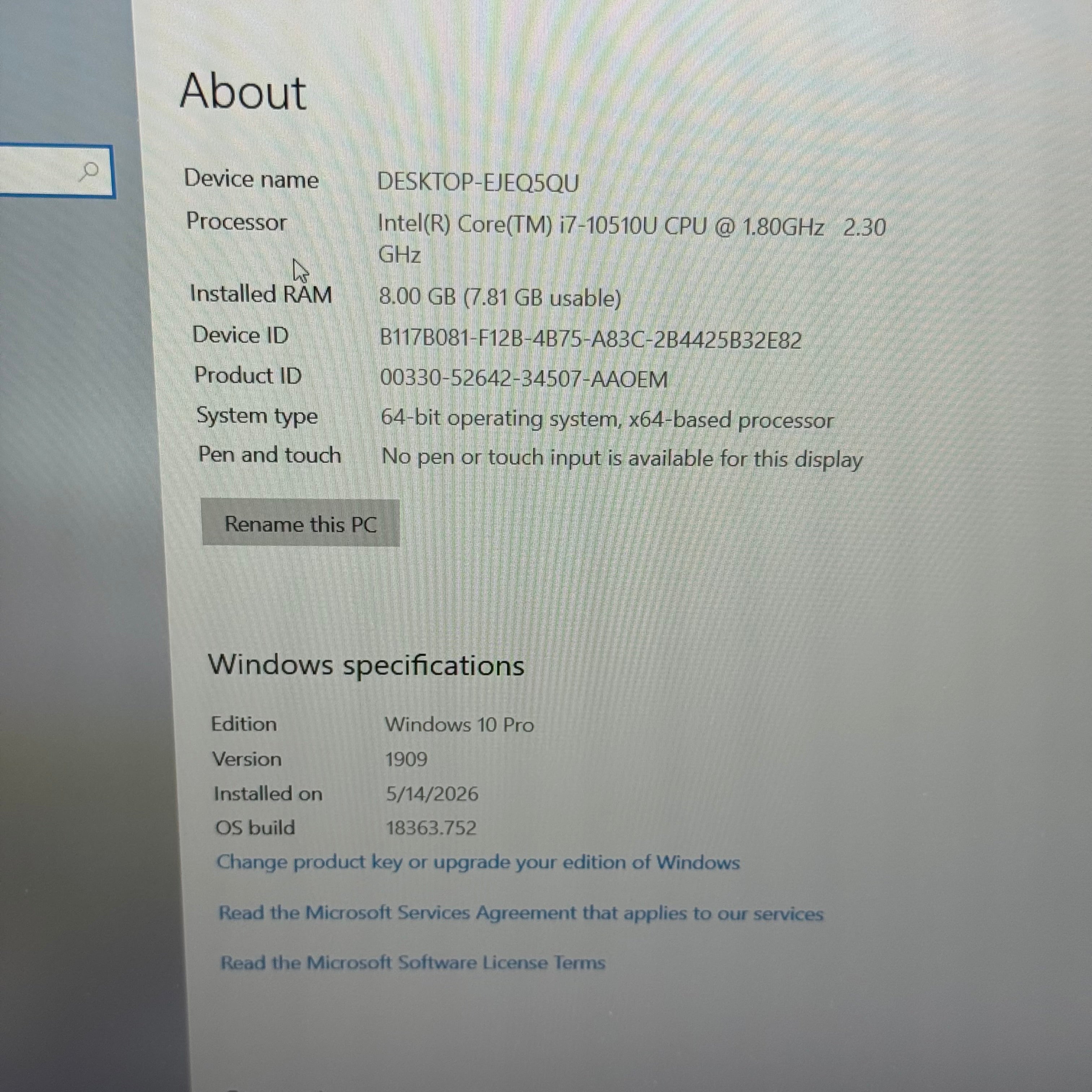 Lenovo ThinkPad E15 15” Core i7-10510U 8GB 512GB 1.80GHz Laptop - Bad Battery