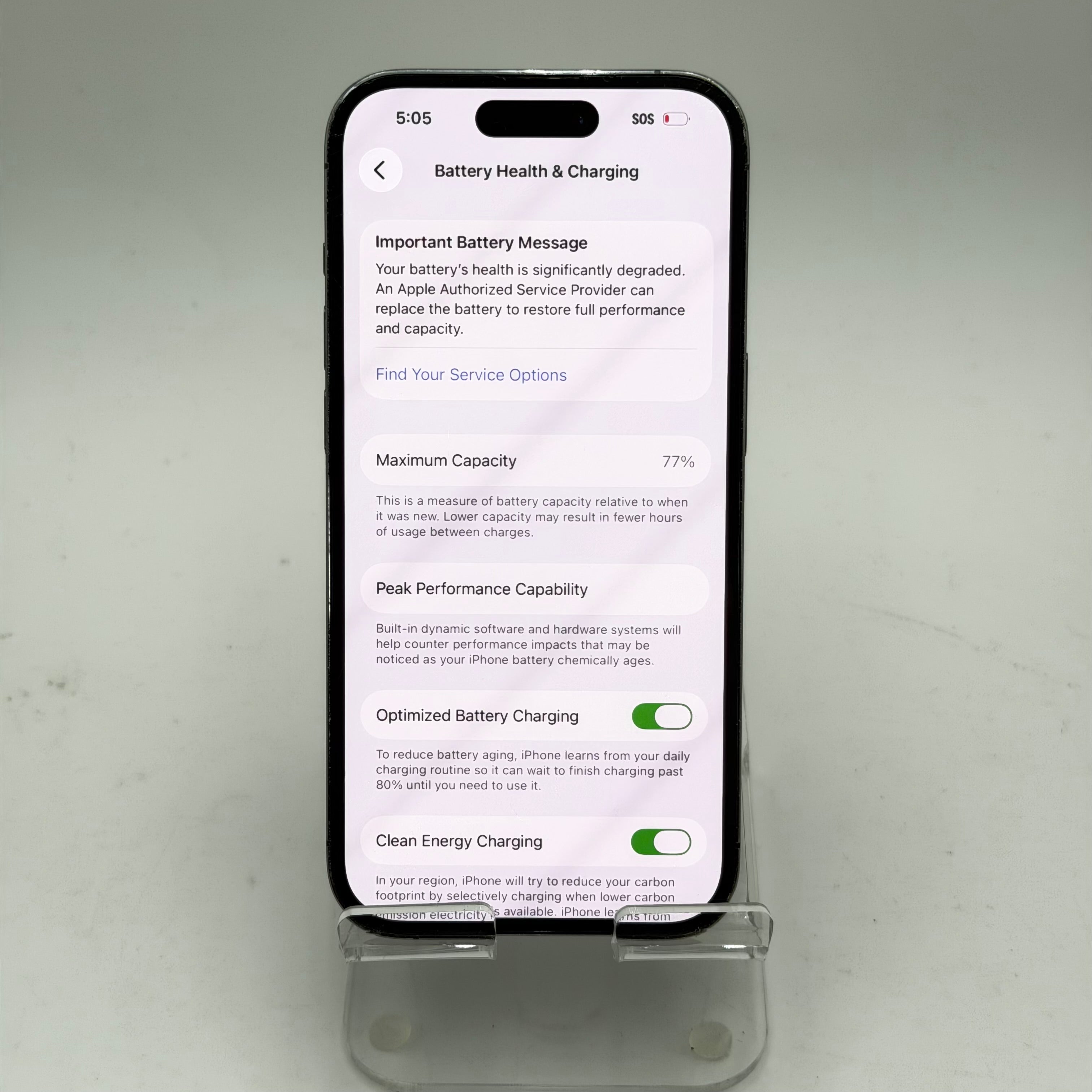 Broken Unlocked Apple iPhone 14 Pro - 128GB Purple - 77% BH - Cracked Back