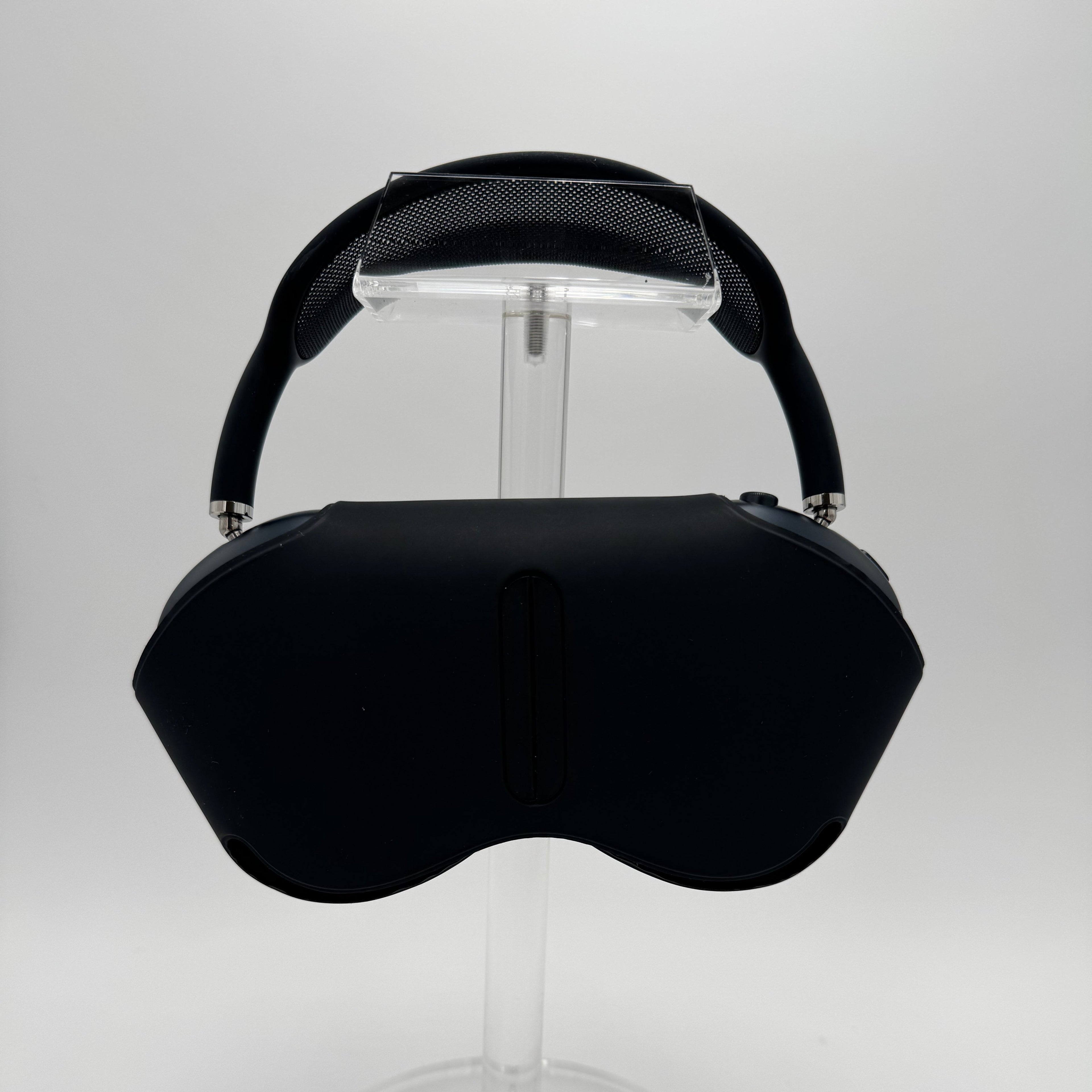 Black VR headset on a white background